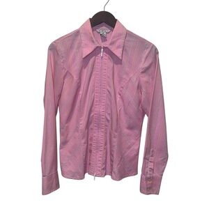 Vintage Y2K Cabi Women’s Double Zip Pink Stripe Lightweight Shacket Medium